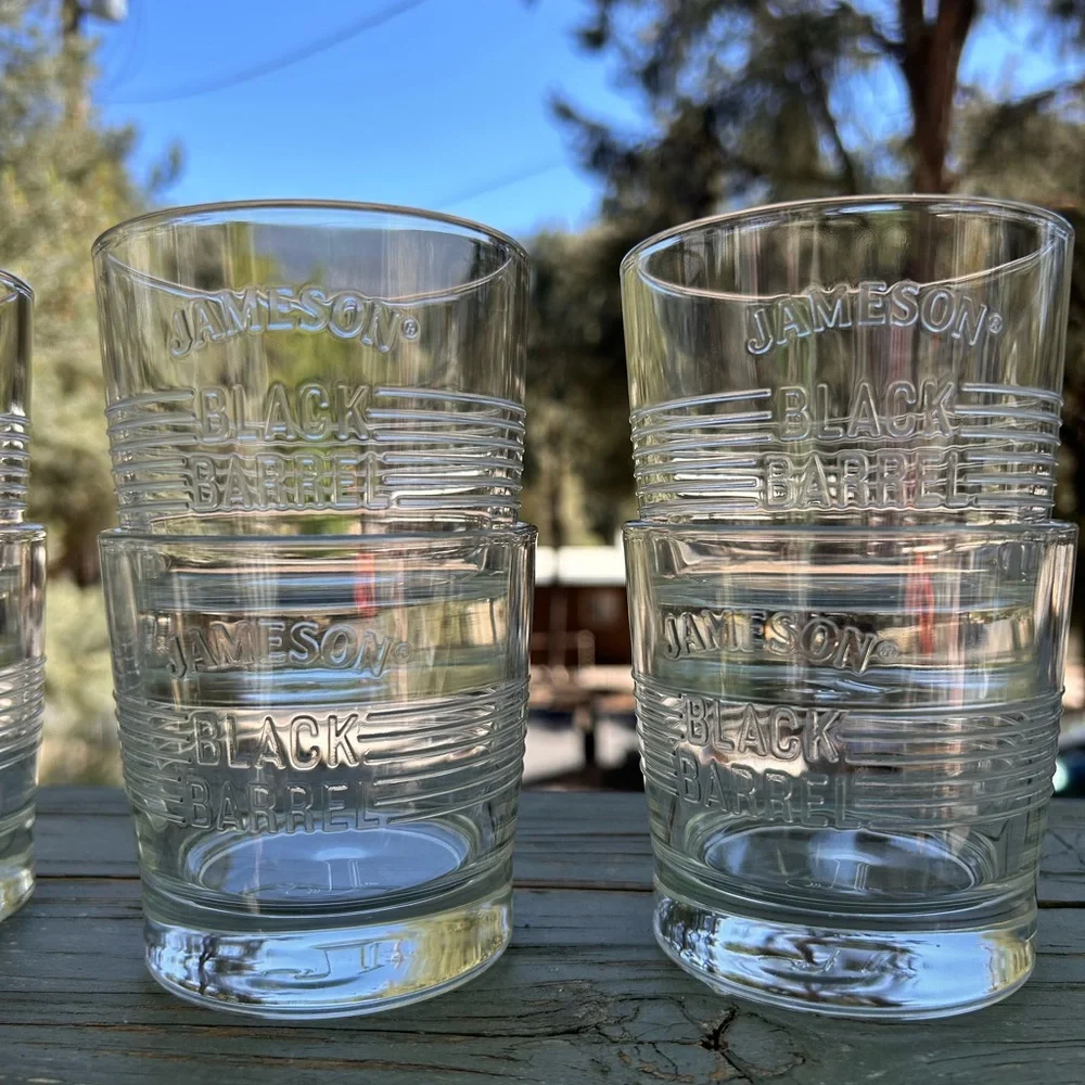 Jameson bourbon whiskey highball rock  glasses black barrel
